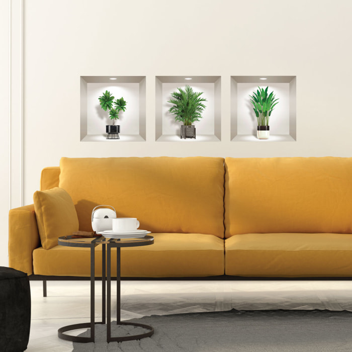 Stickers muraux 3D | Sticker Mural Autocollant effet 3D plantes vertes d'intérieur - Stickers adhésifs 3D Chambre Salon Trompe l'oeil