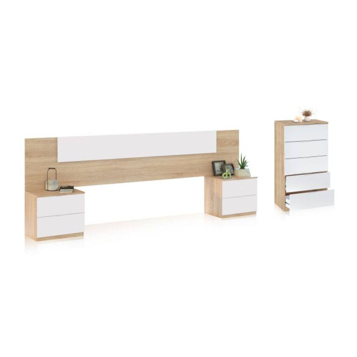 Dormitorio Akari 5C Blanco Artik (Blanco Mate) - Roble Canadian