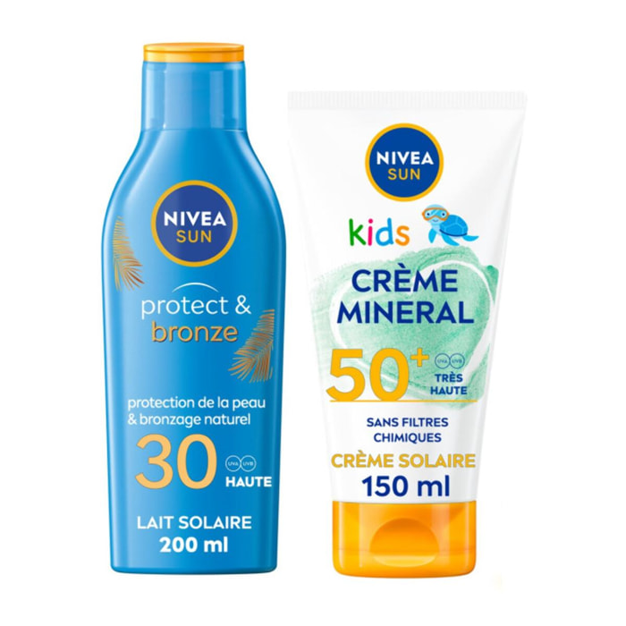 LOT solaire Lait Protect & Bronze FPS30 200ML + Crème Kids Minérale Protection UV FPS 50+ 150ml