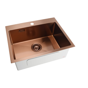 Timeless Évier de cuisine encastrable inox 304, 1 bac, 55x45x21 cm, Cuivre brossé PVD
