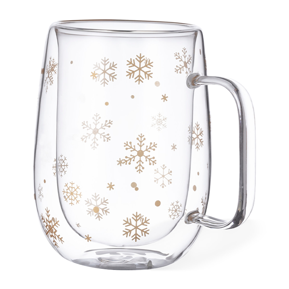 Taza térmica de doble pared y 400 ml de capacidad. Con original diseño de copos de nieve.