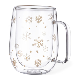 Taza térmica de doble pared y 400 ml de capacidad. Con original diseño de copos de nieve.
