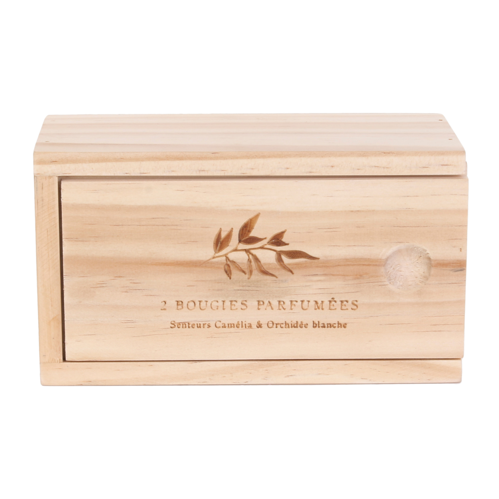 Bougie Parfumee Nature X2 Coffret Bois H6.5cm