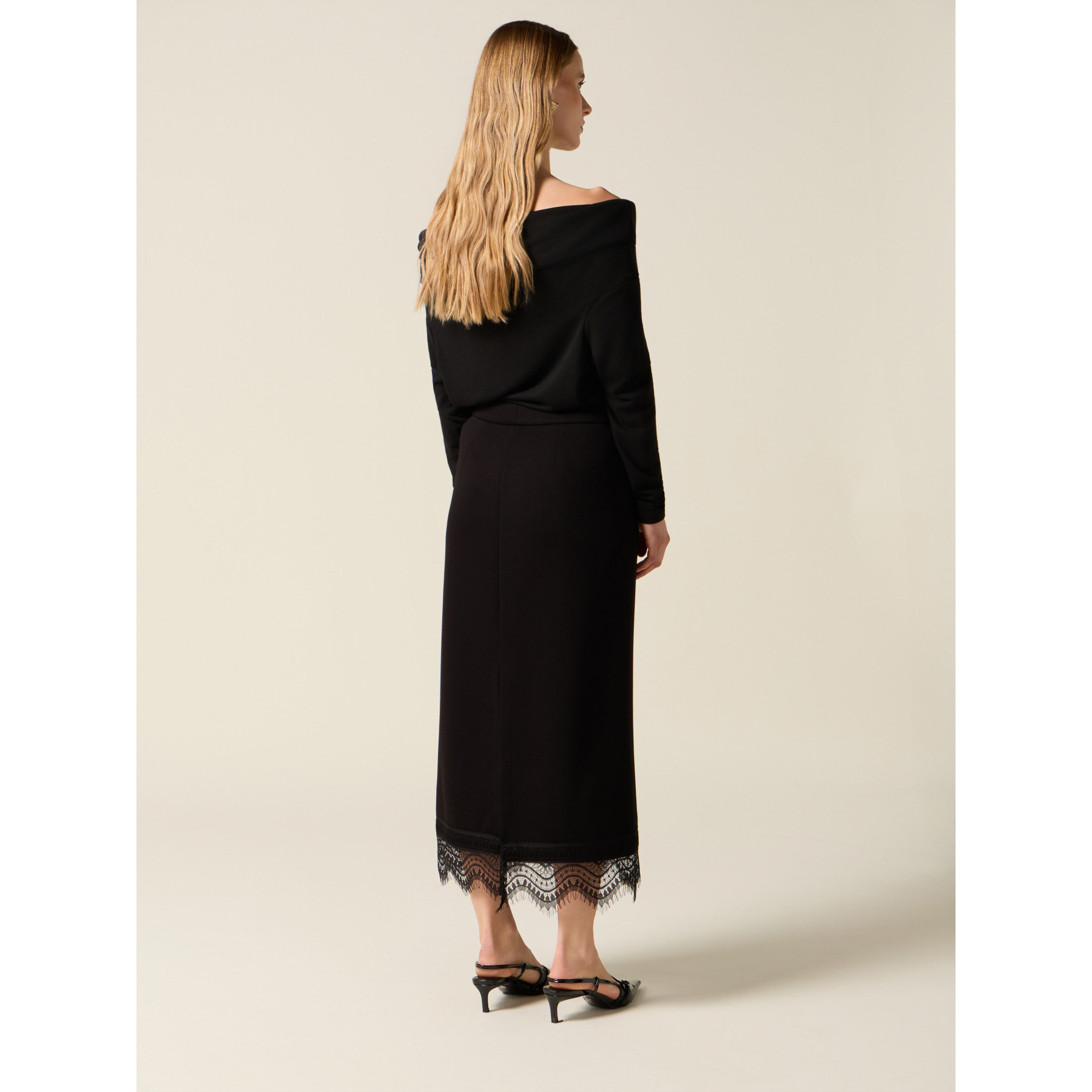 Oltre - Falda tubo en scuba y encaje - Negro