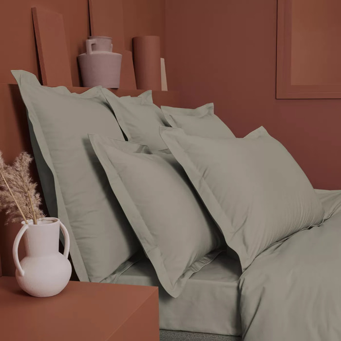 Drap housse duo percale de coton uni brun Olana pin