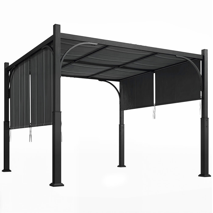 Pergola de jardin 3 x 3 m auvent coulissant métal galvanisé anthracite