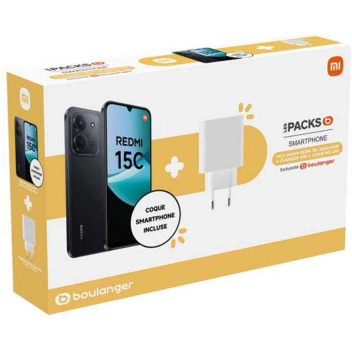 Smartphone XIAOMI Pack Redmi15C 256GoNoir 4G+coque+Chargeu