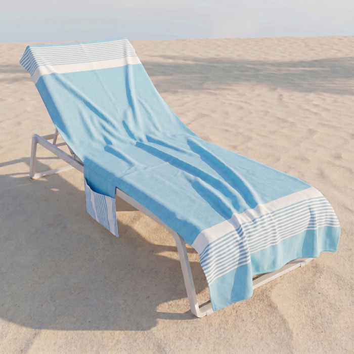 Telo mare lettino con tasche ed elastici in cotone e poliestere, telo spiaggia ultra assorbente con fissaggio stabile, morbido e pratico, ideale per lettini mare piscina e spa, dimensioni generose, lavabile e resistente per uso estivo
