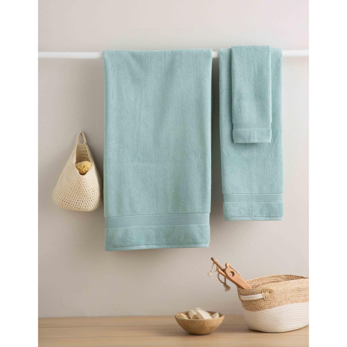Set de 3 serviettes en coton organique 600 gr/m2 couleur Aigue-marine