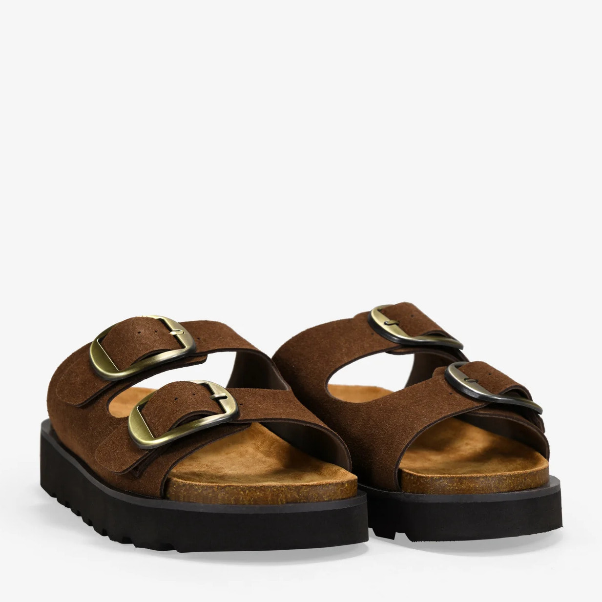 Sandalias de piel marrones con doble hebilla