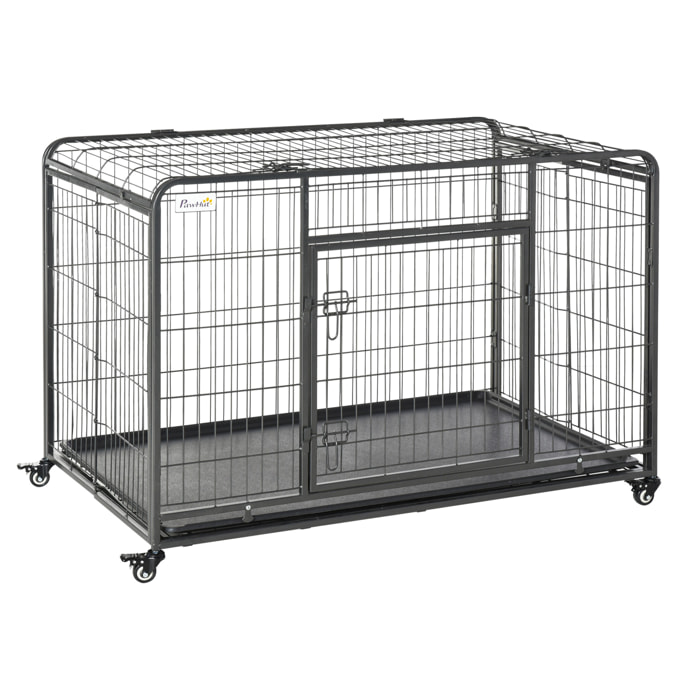 Jaula de Metal para Perros Plegable con Ruedas Bandeja Extraíble 125x76x81 cm