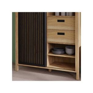 Armoirette L103cm 1 porte 2 tiroirs décor bois chêne et noir - BOSTON