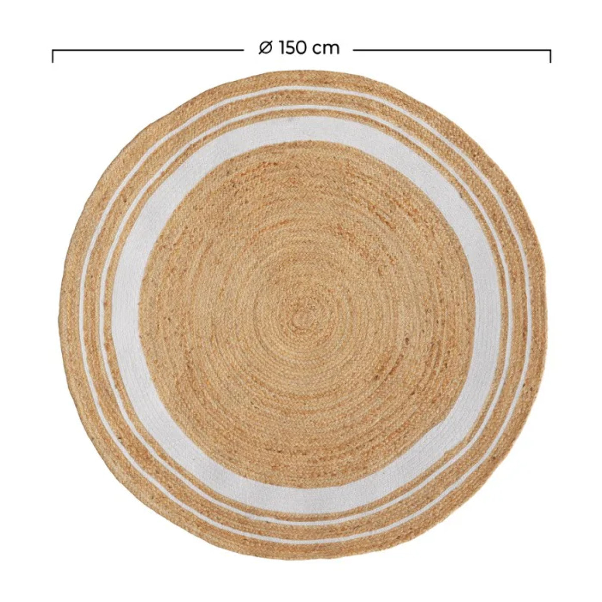 Tapis rond en jute naturel et blanc D150 cm - Anaïs