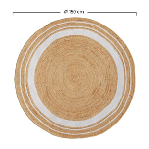 Tapis rond en jute naturel et blanc D150 cm - Anaïs