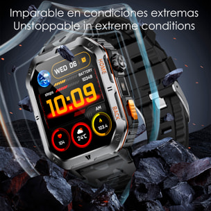 Smartwatch MT62 con corona multifunzione intelligente, assistente vocale, misurazione di O2 e oltre 100 modalità sportive.