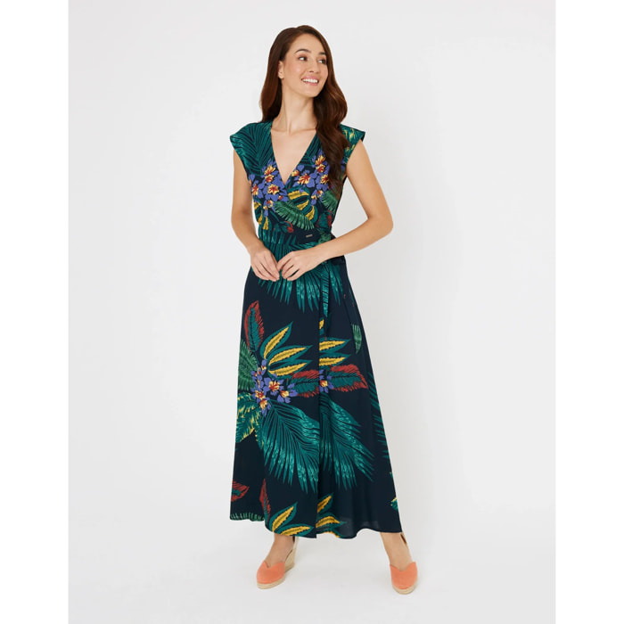 Vestido Largo Estampado Tropical Multicolor - Titania