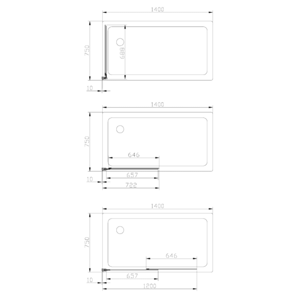 Swiss Aqua Technologies Vision 140x120 cm pare-baignoire coulissant en verre, traitement Easy Clean, noir (SATVZVI120CT)