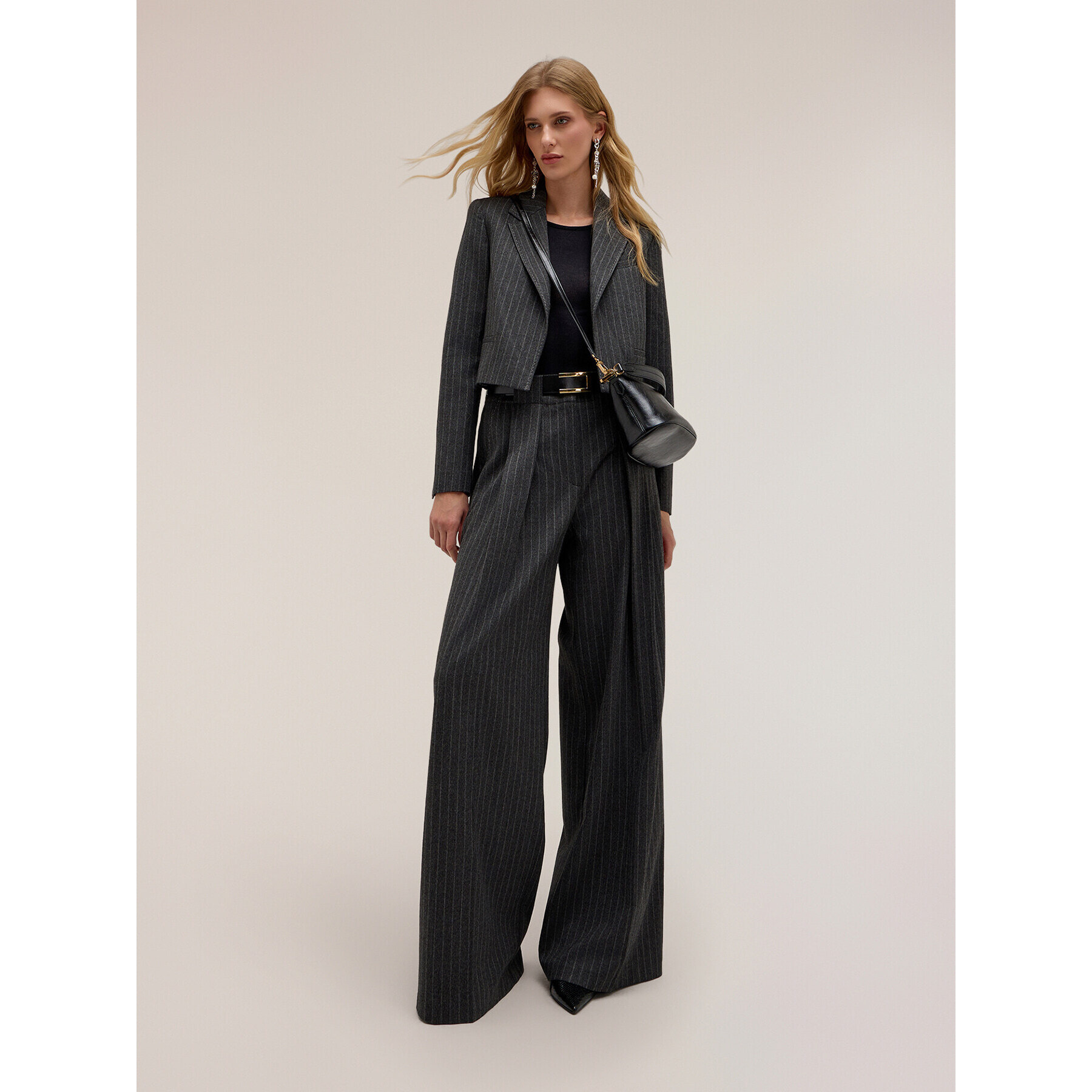 Motivi - Pantaloni palazzo gessati The Tailoring Lab - Grigio