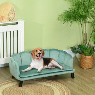 Sofá para Perros Medianos Sofá Cama para Mascotas Gatos Tapizado en Terciopelo con Patas de Madera Carga 25 kg 98,5x60,5x35,5 cm Verde