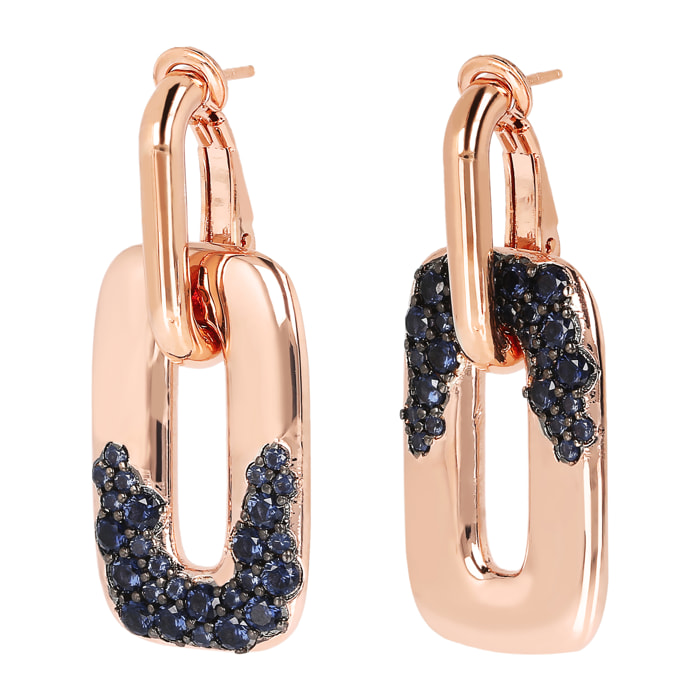 Orecchini Pendenti Rettangolari con Dettaglio in Pavé di Prisma Gem Blu