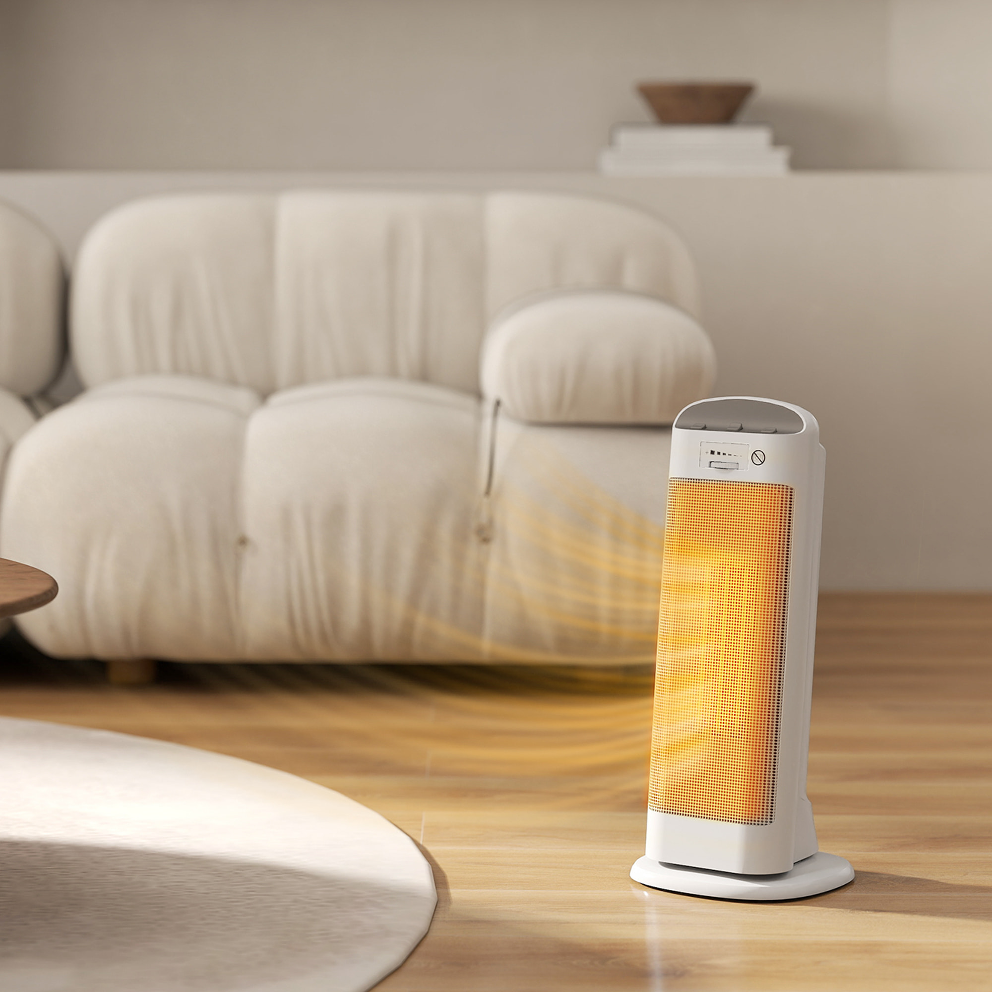 Calefactor Eléctrico Bajo Consumo, 2000W PTC, con 4 Modos, Termostato Regulable, Oscilación de 55°, Protección contra Vuelcos y Sobrecalentamiento para 15Ã£Å½Â¡ en Dormitorio, Blanco