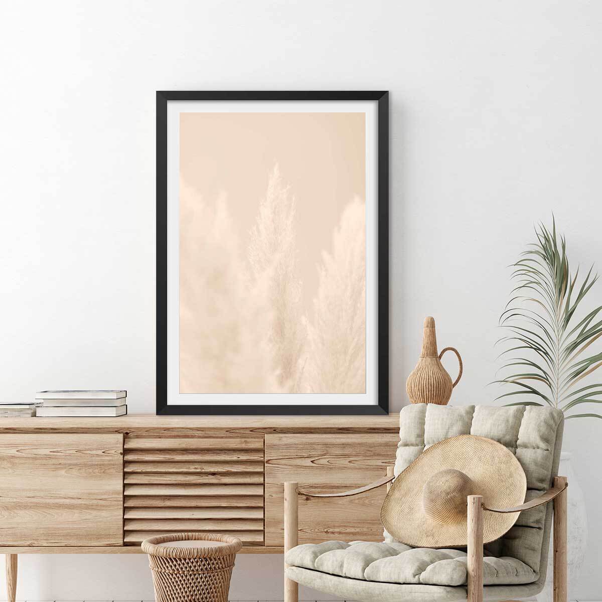 Affiche  scandi  de roseaux Affiche + cadre en bois - Noir