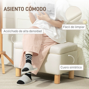 Baúl de Almacenaje para Dormitorio 33L Puff Almacenaje Tapizado en PU Banco de Almacenaje con Patas de Madera para Pasillo Salón 60x38x40 cm Crema
