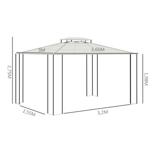 Cenador de Jardín 3,6x3 m Pabellón para Exterior con Techo de Policarbonato y Estructura de Acero Aluminio Protección Solar para Fiestas Eventos Marrón