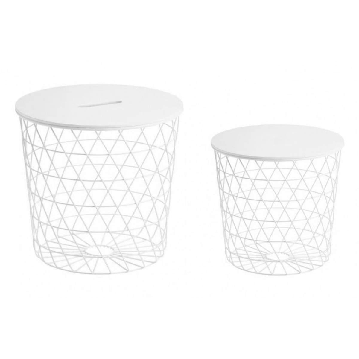 Set de 2 tables basses gigognes rondes filaires en métal blanc - FIL