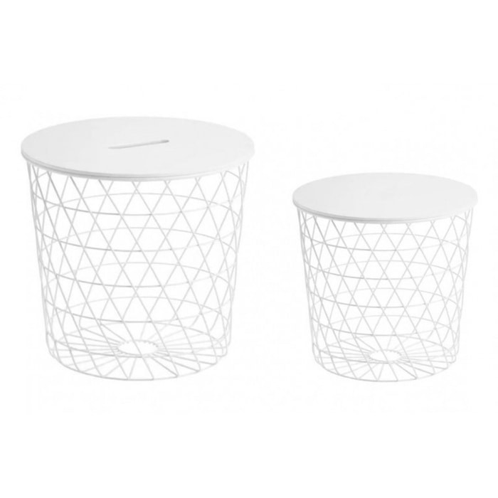 Set de 2 tables basses gigognes rondes filaires en métal blanc - FIL