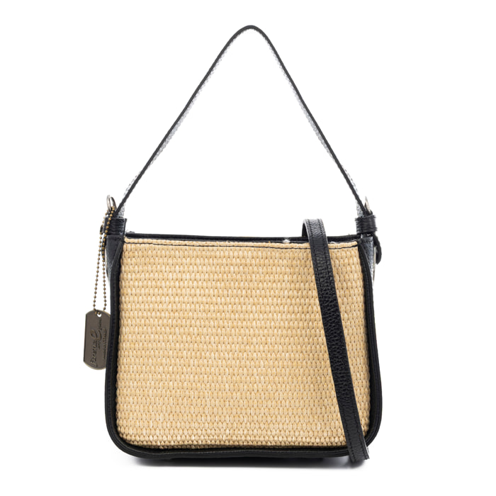 Bassano Bolso de hombro Mujer. Fabricado en paja y piel auténtica Dollaro.