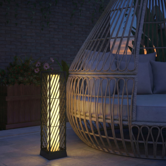 Linterna de Jardín de Ratán, Farola Solar Exterior con Luces LED Encendido y Apagado Automático, Impermeable, IP44, Lámpara de pie para Terraza, Balcón, Patio, 16x16x68 cm, Negro