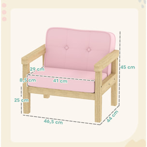 Sillón Infantil, Sofá para Niños de +3 Años, con Tejido Suave de Pana, Estructura de Madera, Asiento y Respaldo Acolchado, Reposabrazos, Carga 45 kg, 46,5x44x45 cm, Rosa