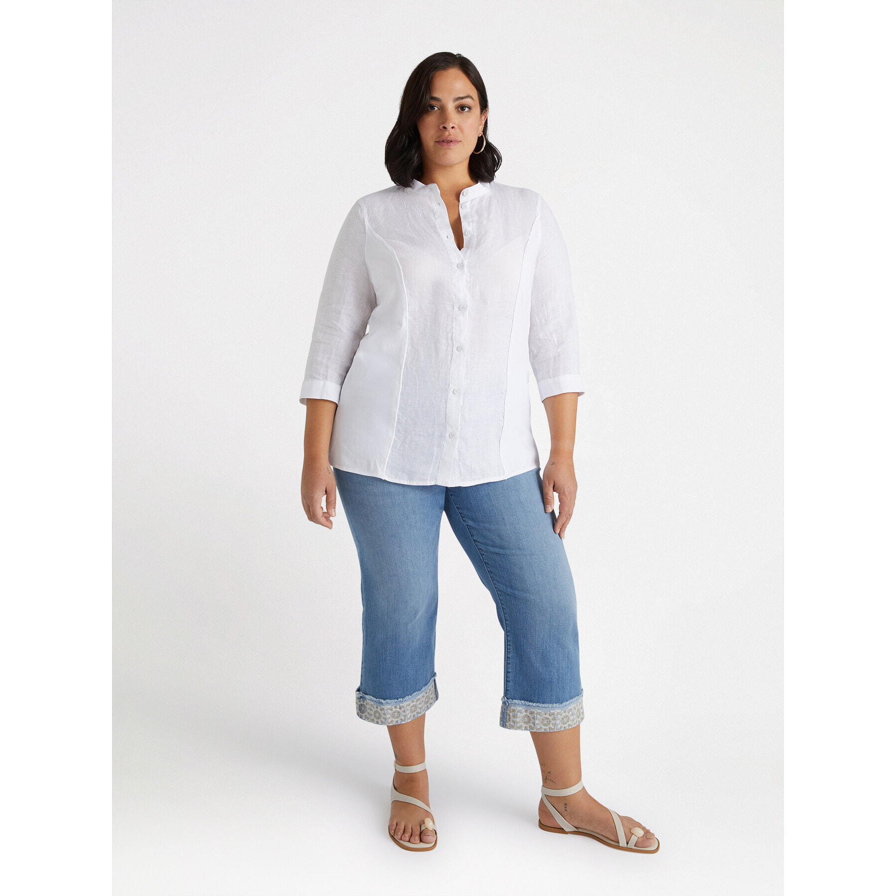 Fiorella Rubino - Jeans cropped con bordo in pizzo - Azzurro