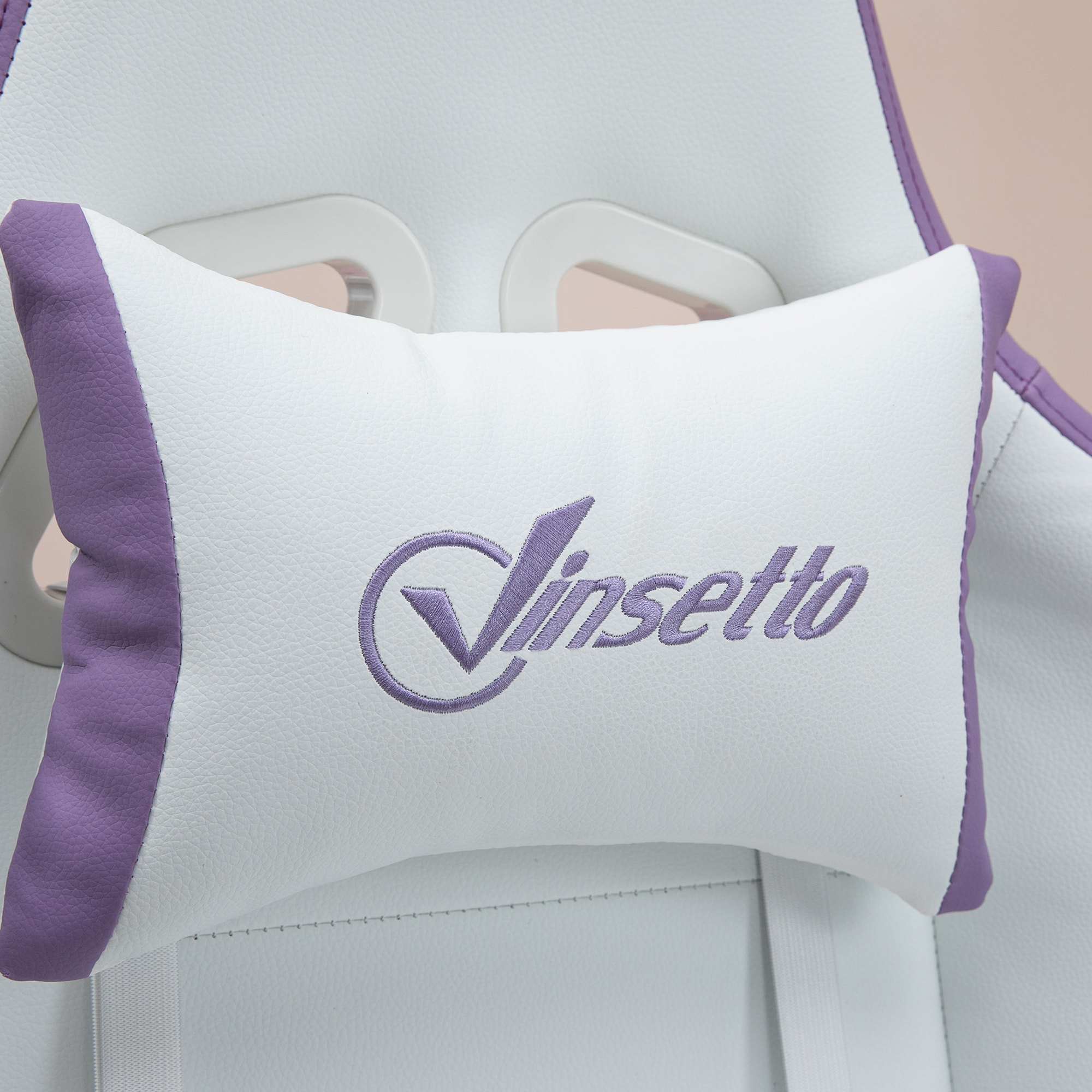 Chaise de bureau gaming - inclinable, pivotant, réglable - coussins lombaires têtière inclus - mauve blanc