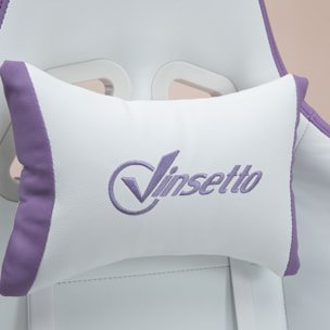 Chaise de bureau gaming - inclinable, pivotant, réglable - coussins lombaires têtière inclus - mauve blanc