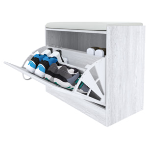 Panca Scarpiera Da Ingresso Salvaspazio Cuscino Anta Ribalta Seduta Imbottita In Ecopelle Soggiorno Casa Camera 60 x 30 x 48 Cm Bianco Frassinato