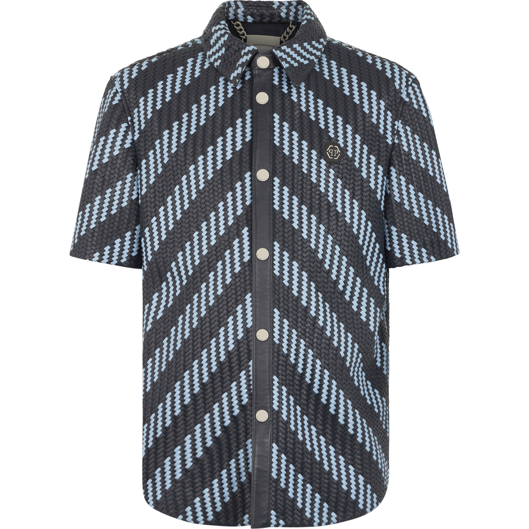PHILIPP PLEIN Weaved Leather Shortsleeve Shirt Stripes