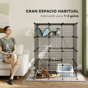 Jaula Grande para Gatos Interior, Recinto para Gatos de 4 Niveles con 5 Puertas, 3 Plataformas de Salto, 3 Rampas, Hamaca, Parque para Mascotas, 105x105x140 cm, Negro