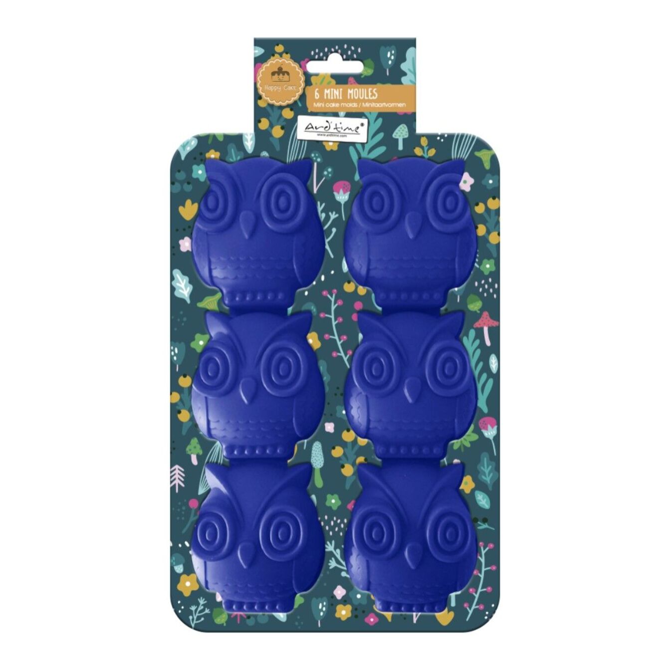 Lot de 6 mini moules en silicone forme Hibou, Happy Cake