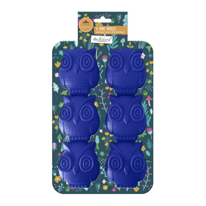 Lot de 6 mini moules en silicone forme Hibou, Happy Cake