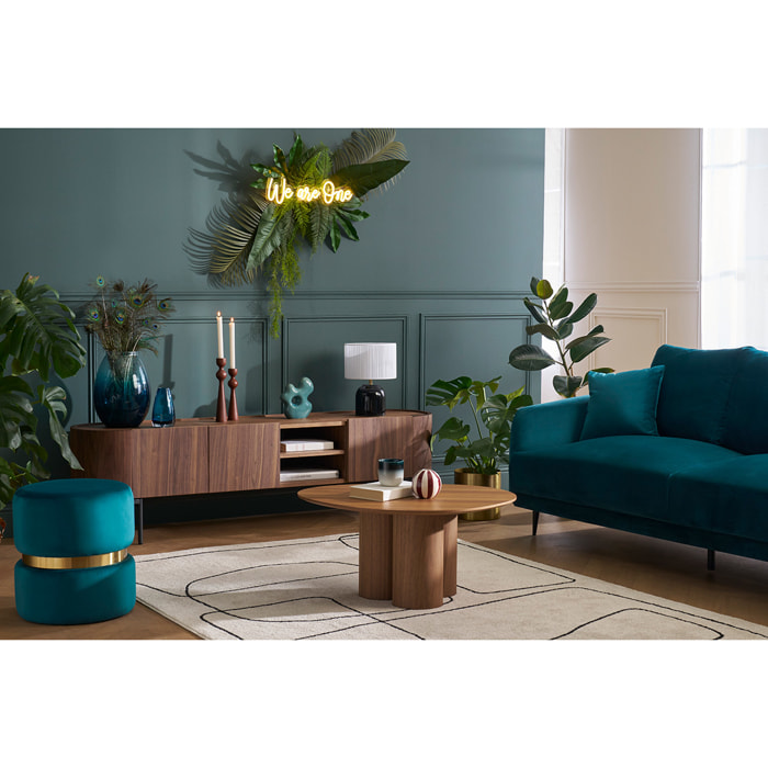 Meuble TV design bois foncé noyer et métal noir avec rangements L180 cm SKYE