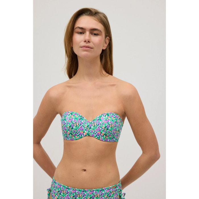 Top bikini con stampa micropiqué per coppe B e C