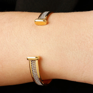 Bracciale Rigido Semiaperto in Argento 925 placcato Oro Giallo 18Kt con Bead Martellate
