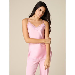 Oltre - Top lingerie in raso e pizzo - Rosa