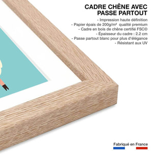 Affiche enfant lamas cartoon alpaga Affiche + cadre en bois - Chêne