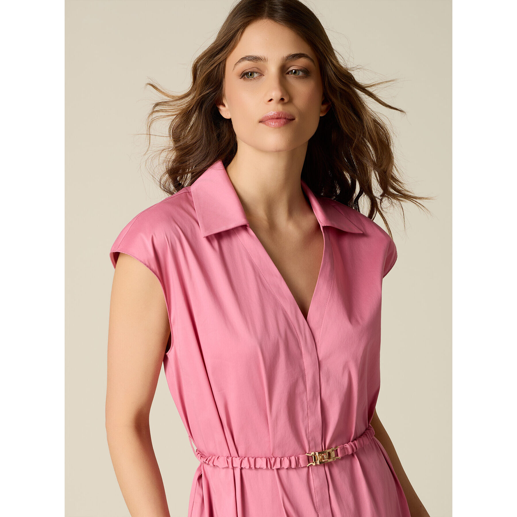 Oltre - Vestido camisero en popelín con cinturón - Rosa