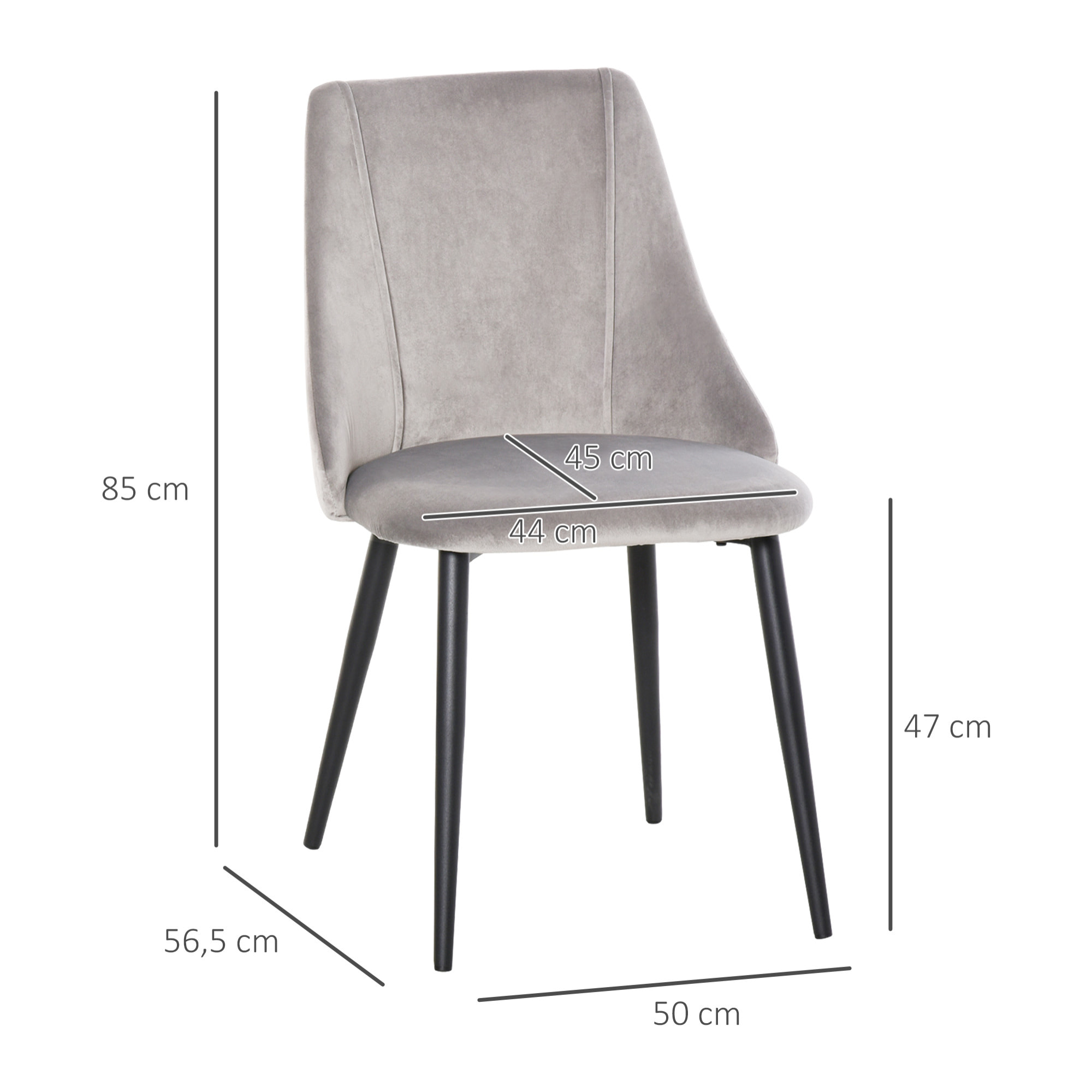 Lot de 2 chaises de salle à manger piètement métal velours gris