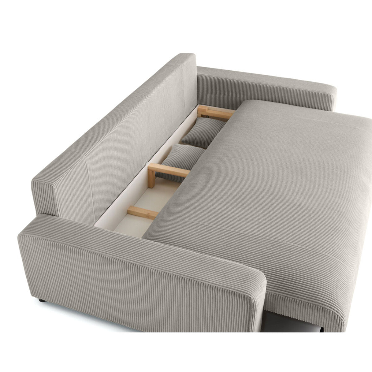 Pivoine - canapé droit 3 places - convertible avec coffre - en velours côtelé - Gris clair