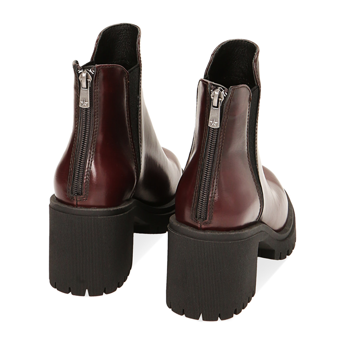 Botines de mujer Chelsea burdeos en cuero abrillantado, tacón de 7 cm